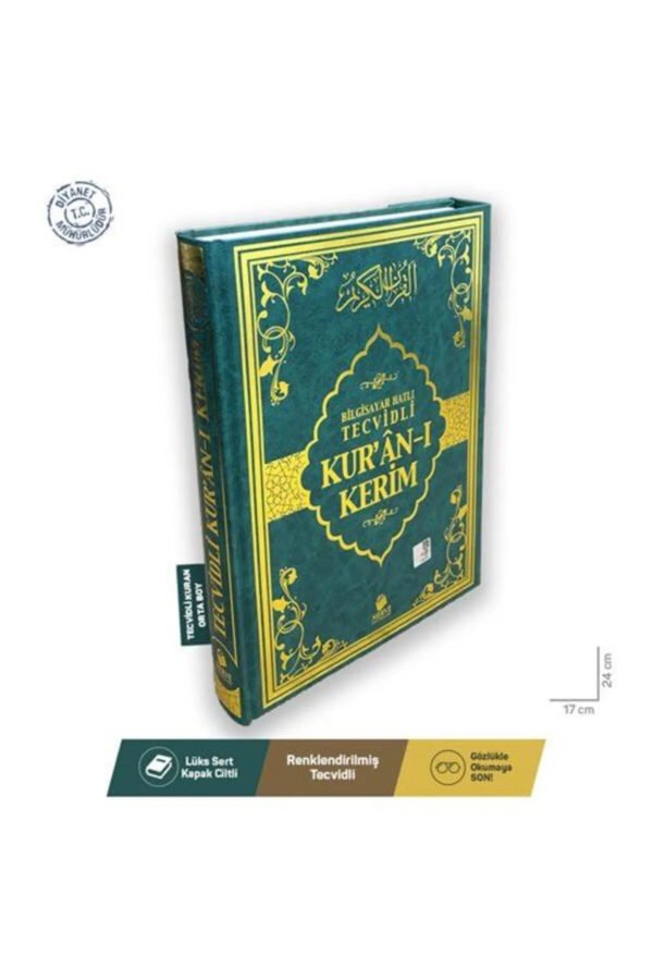 Bilgisayar Hatlı Tecvidli Kur'an-ı Kerim (ORTA BOY, RENKLİ BASKI, YEŞİL CİLT-KOD:259)